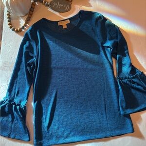 Michael Kors Teal Long Sleeve Top with Ruffle Cuffs